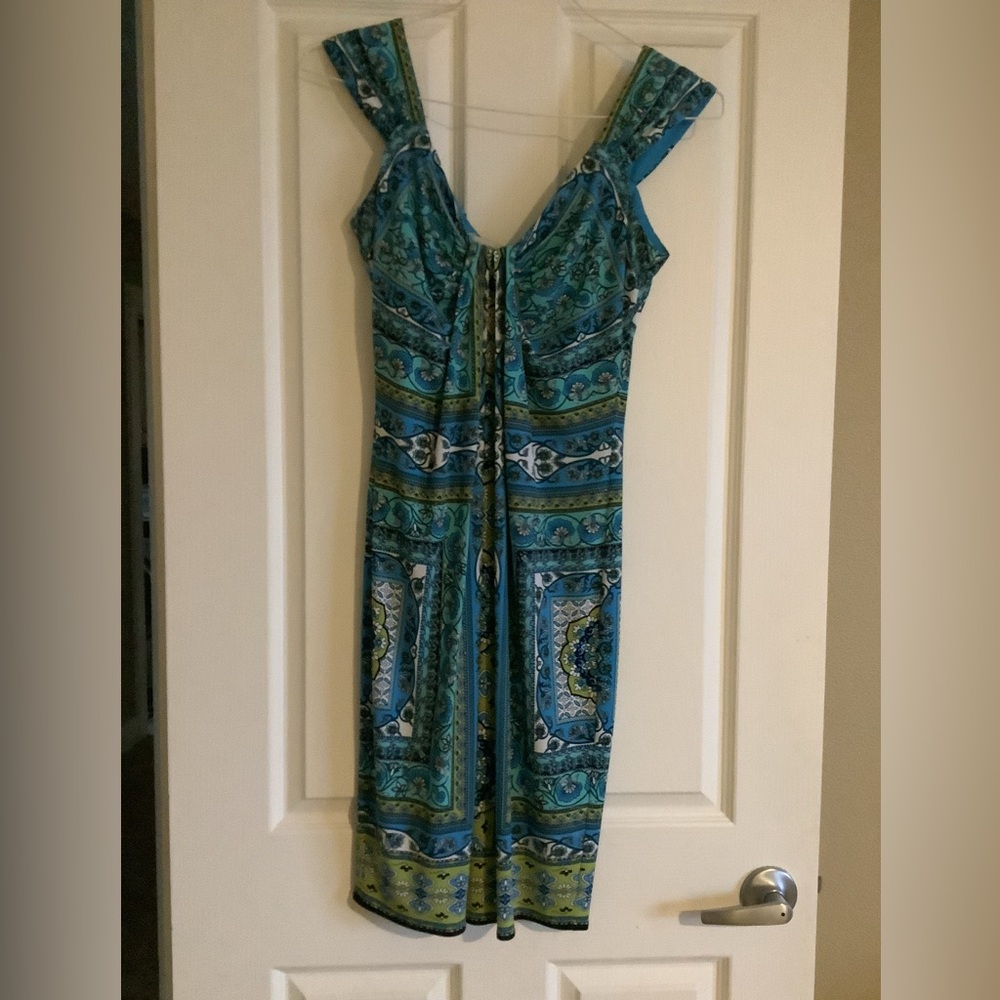 Maggy London Teal and Green Midi Dress